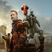 Kurioses Trio: Finch (M.) mit Hund Goodyear und seinem selbstgebauten Roboter Jeff.