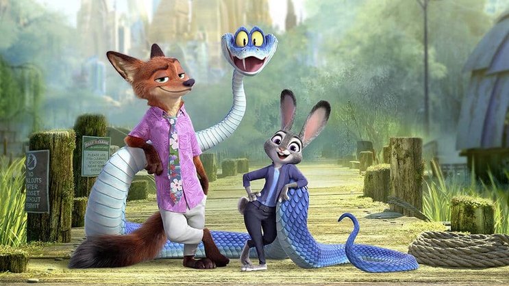 Fuchs Nick und Hase Judy versuchen der falsch verdächtigten Schlange Gary zu helfen.