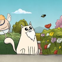 Die Engel verteufeln Gott, der im Körper einer Katze Dummes macht, statt Gutes zu tun.